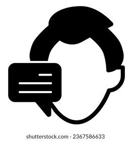 Man with dialogue box, site user feedback solid icon, web design concept, comment vector sign on white background, glyph style icon for mobile concept and web design. Vector graphics