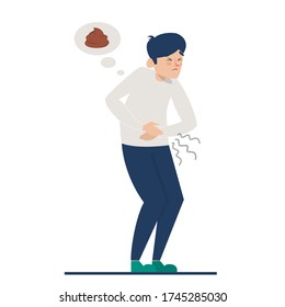 Hombre con un vector de diarrea aislado. Dolor en el estómago. Enfermedad de Belly. La persona necesita ir al baño.