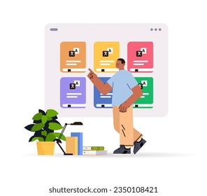 man dictionary translation application on digital screen online communication e-learning education concept