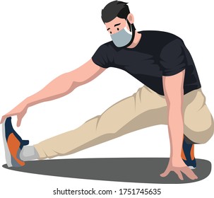 A man did some fitness pose while using medical mask illustration