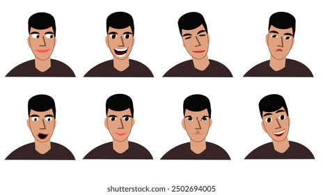 A man with different emotional expressions. Isolated on a white background.