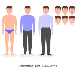 a man with different emotions and clothes
