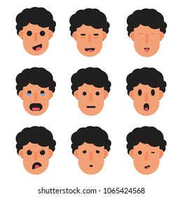 Man different emotions face vector illustration flat icons set. 
