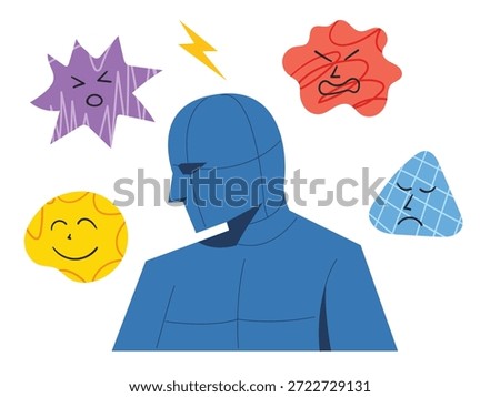 Man with different emotions, mood emotion geometric shapes