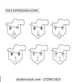 Man with different emotions. Set. Isolated illustration on white background. Vector. Cartoon. Flat. Face expressions