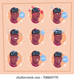 Man Different Face African American Male Emoji Wearing 3d Virtual Glasses Emotion Icon Avatar Facial Expression Concept Vector Illustration