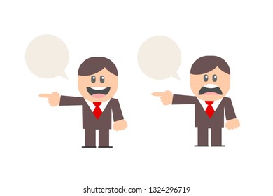 Man with different Face expressions pointing Left; Empty Clouds