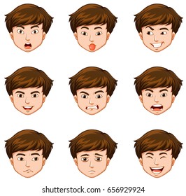 Man with different facial expressions illustration
