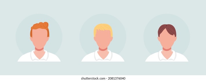 Man with different hair color semi flat color vector character avatar set. Portrait from front view. Isolated modern cartoon style illustration for graphic design and animation pack