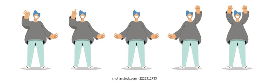 man in different poses, different hand positions, character storyboard template