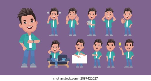Man with different poses. vector