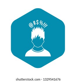 Man with different signs over his head icon in simple style isolated on white background