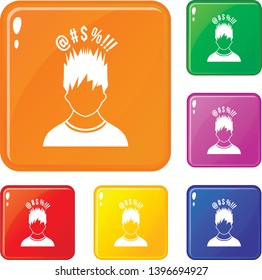Man with different signs over his head icons set collection vector 6 color isolated on white background