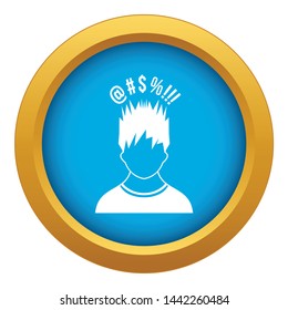 Man with different signs over his head icon blue vector isolated on white background for any design