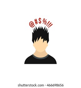 Man with different signs over his head icon in flat style on a white background