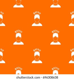 Man with different signs over his head pattern repeat seamless in orange color for any design. Vector geometric illustration