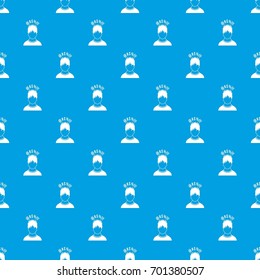 Man with different signs over his head pattern repeat seamless in blue color for any design. Vector geometric illustration