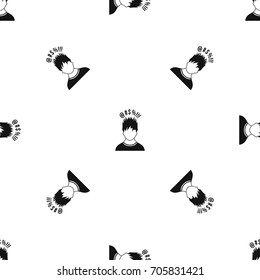 Man with different signs over his head pattern repeat seamless in black color for any design. Vector geometric illustration
