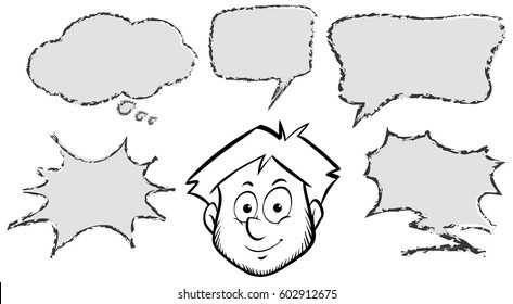 Man with different speech bubbles illustration