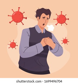 Man with difficulty breathing. Coronavirus symptom - Shutterstock ID 1699496704