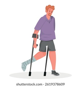 man with difficulty walking, crutch.
