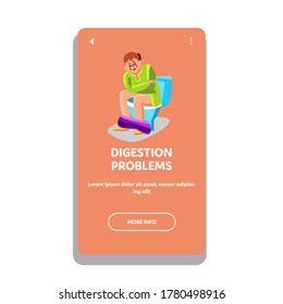Hombre Con Problemas De Digestión Sentado Vector De Hielo. El Joven De Estrés Con Problemas De Digestión Ache Estómago O Síntoma De Estreñimiento. Ilustración de caricatura plana web sobre enfermedades de la salud de los caracteres