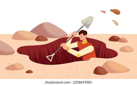 Man digging a big hole with shovel.