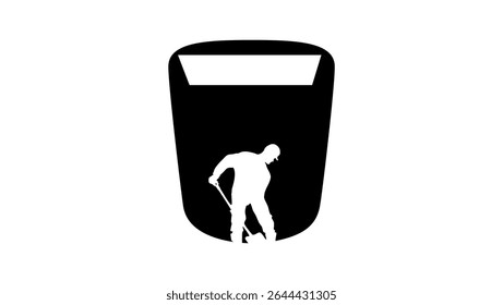 man digging grave, black isolated silhouette