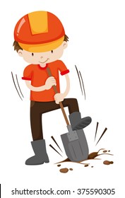 Man Digging Hole On The Ground Illustration