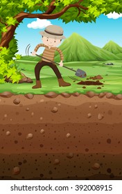 Man digging hole in the park illustration