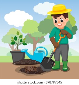 Man Digging Hole For Planting