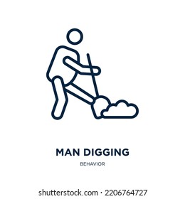 Man Digging Icon From Behavior Collection. Thin Linear Man Digging, Man, Dig Outline Icon Isolated On White Background. Line Vector Man Digging Sign, Symbol For Web And Mobile