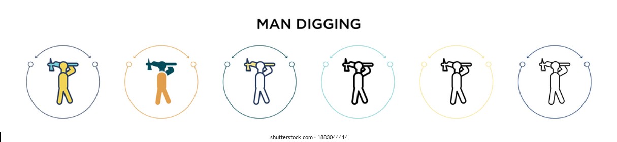 Man Digging Icon In Filled, Thin Line, Outline And Stroke Style. Vector Illustration Of Two Colored And Black Man Digging Vector Icons Designs Can Be Used For Mobile, Ui, Web