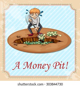 Man digging money pit illustration