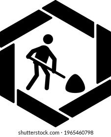 Man Digging Road Work Concept, Construction Work ahead Vector Icon Design, Black Hexagonal warning signs, Safety Label and Hazard symbol, Caution or Notice signage stock illustration