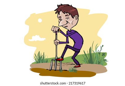 man digging the soil