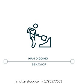 Man Digging Vector Line Icon. Simple Element Illustration. Man Digging Outline Icon From Behavior Concept. Can Be Used For Web And Mobile
