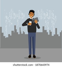 man in the digital space with tablets