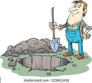 The Man Digs A Shovel A Hole