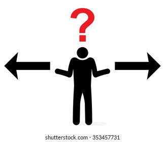 Man With Dilemma Concept, Question Mark And Arrows 