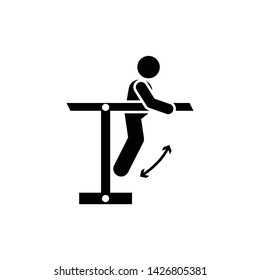 Man dipping bars exercise with arrow pictogram