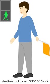 A man directing traffic with a flag