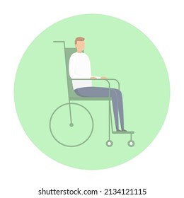 Hombre con discapacidad sentado en silla de ruedas. Ilustración vectorial.
