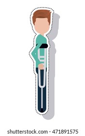 man disable in crutch isolated icon vector illustration design