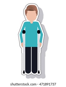man disable in crutch isolated icon vector illustration design