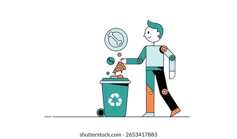 Homem descarta relógio analógico antigo e itens desgastados em um compartimento de reciclagem promovendo sustentabilidade e eliminação responsável de resíduos para reduzir o impacto ambiental e a poluição