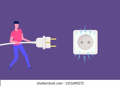 Man Disconnecting Plug Electricity Spark Bug Stock Vector (Royalty Free ...