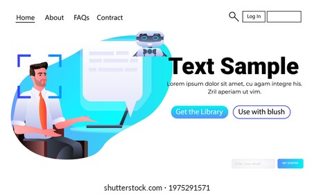 man discussing with robot chatbot assistant detection and identification facial recognition system artificial intelligence