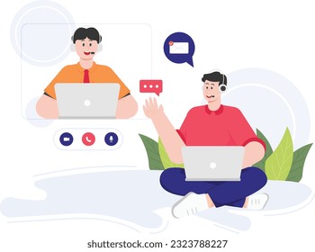 Man Discussion Via Video Call Illustration