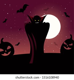 man disguised of vampire in scene of halloween